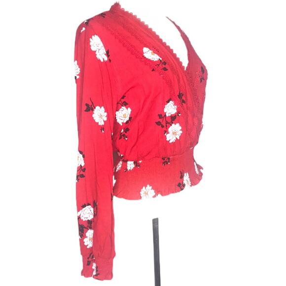 A14). American Rag Floral V-Neck Long Sleeves Blouse size Small - Picture 2 of 9